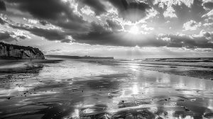 Sonnenuntergang Omaha Beach D-Day Normandie Reflexion