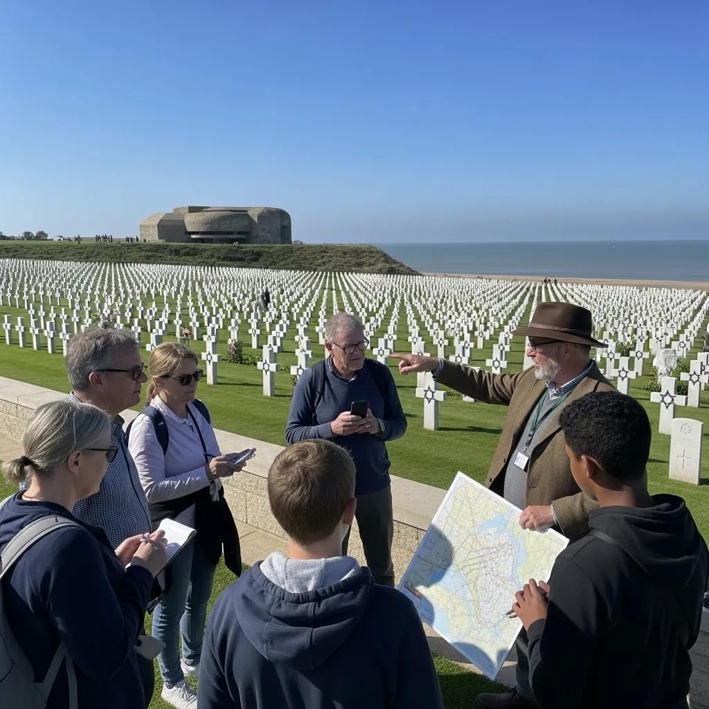 Reisende auf einer persönlichen D‑Day‑Tour mit lokalem Guide an einem historischen Ort